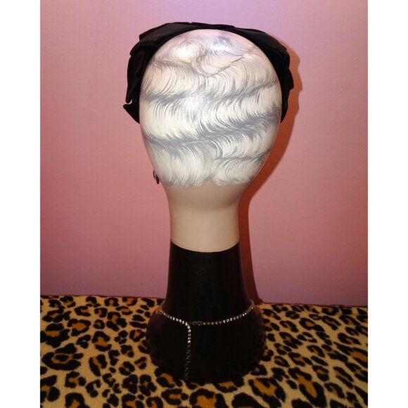 Vintage Black Velvet & Satin ILGWU Fascinator Hat Bow pinup retro rockabilly - Picture 8 of 16
